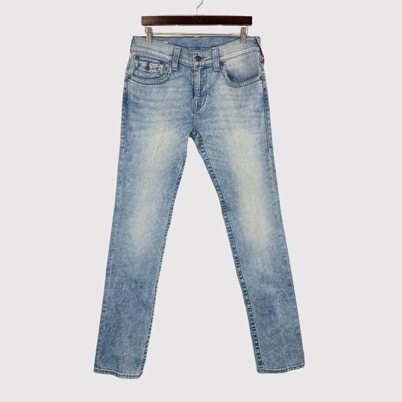 True Religion Mens Jeans Blue Rocco Relaxed Skinny Denim Stretch Acid Wash 32x34 - Picture 1 of 14